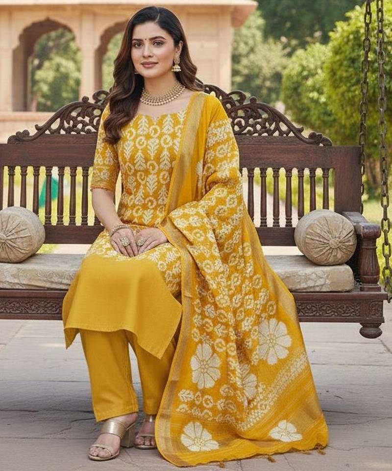 Mustard gajji silk ethnic Readymade suit