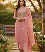Peach simmer embroidered partywear Readymade suit