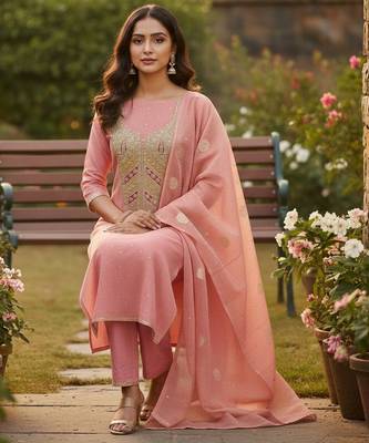Peach simmer embroidered partywear Readymade suit 2