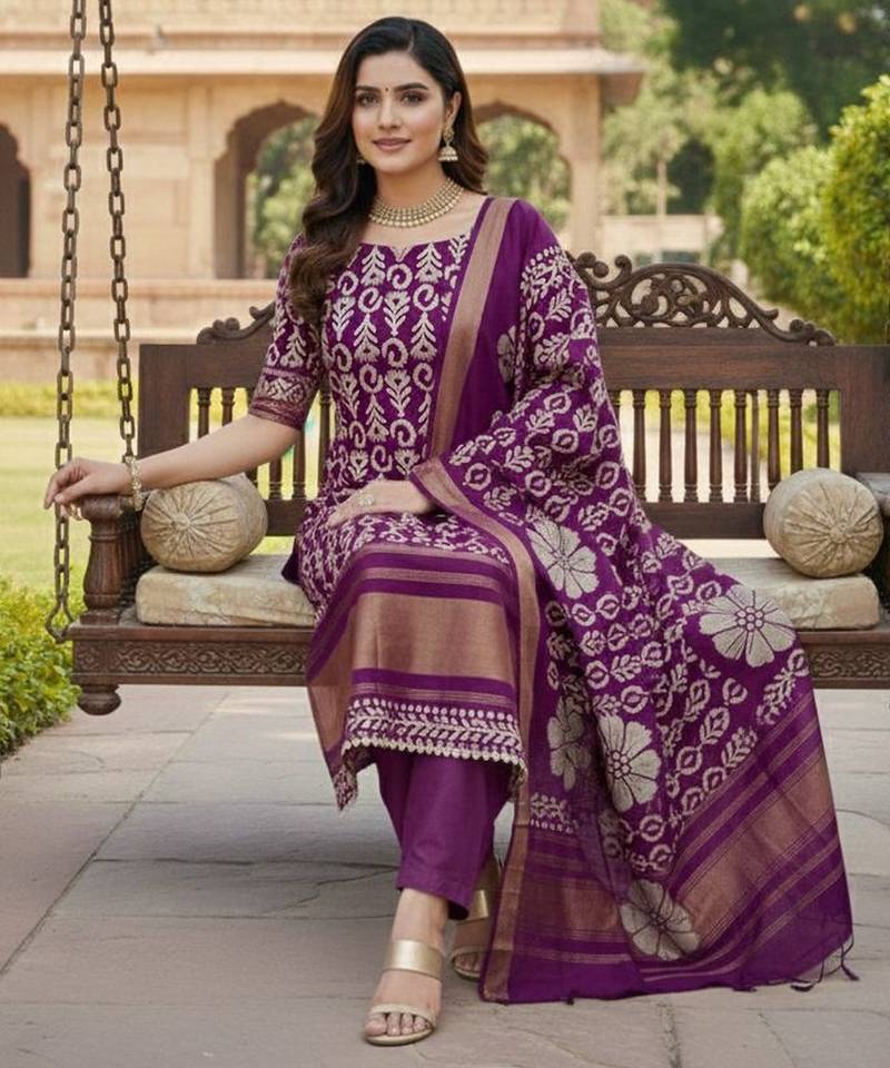 Purple gajji silk ethnic Readymade suit