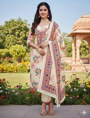 Cream chinon ethnic Readymade suit 1