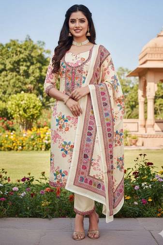 Cream chinon ethnic Readymade suit