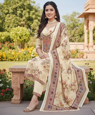 Cream chinon ethnic Readymade suit 2