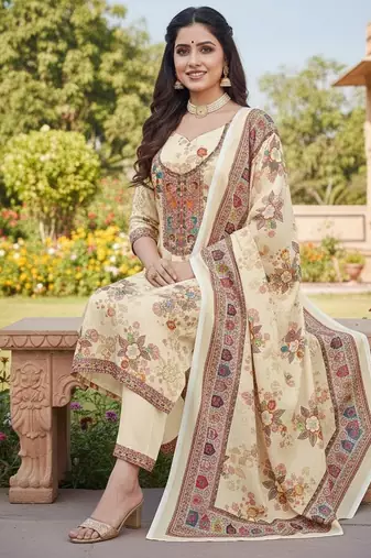 Cream chinon ethnic Readymade suit