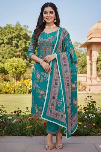Blue chinon ethnic Readymade suit