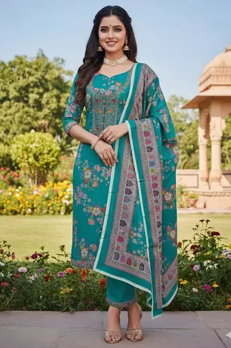 Blue chinon ethnic Readymade suit