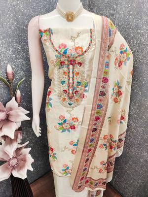 Cream chinon ethnic Readymade suit 3