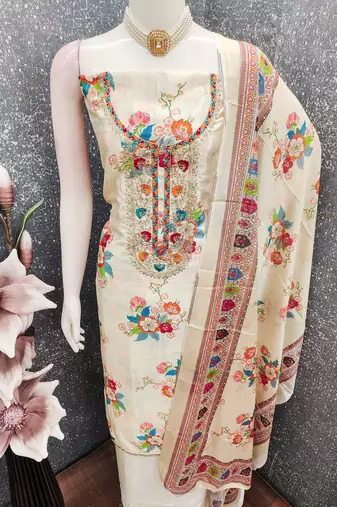 Cream chinon ethnic Readymade suit