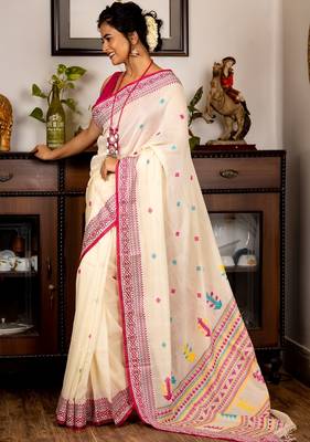 white hand woven cotton bengal handloom all seasons sarees 1