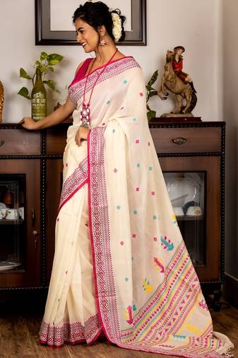 white hand woven cotton bengal handloom all seasons sarees