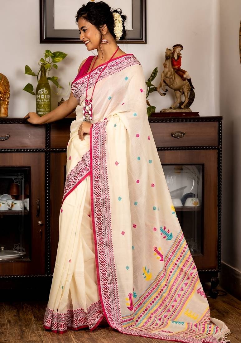 white hand woven cotton bengal handloom all seasons sarees