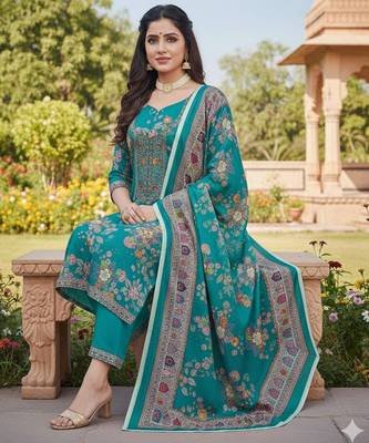 Blue chinon ethnic Readymade suit 2