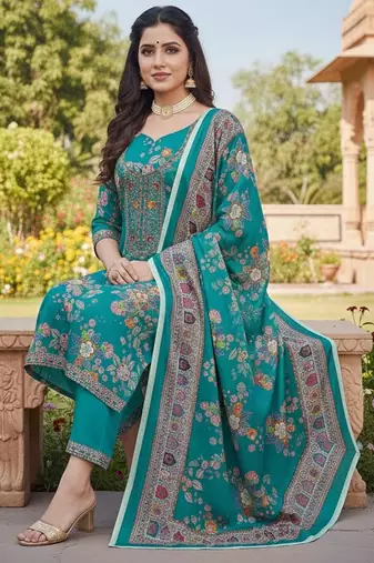 Blue chinon ethnic Readymade suit