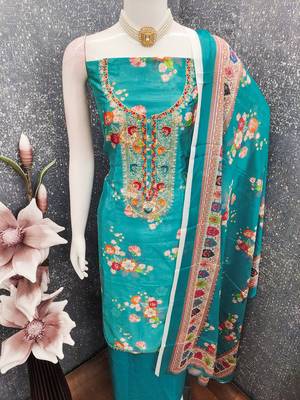 Blue chinon ethnic Readymade suit 3