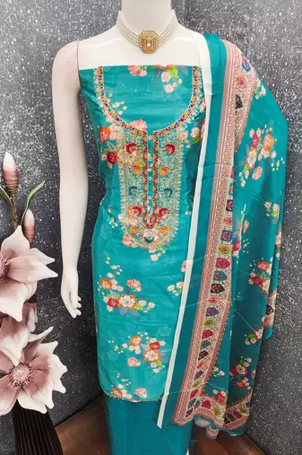 Blue chinon ethnic Readymade suit