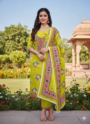 Green chinon ethnic Readymade suit 1