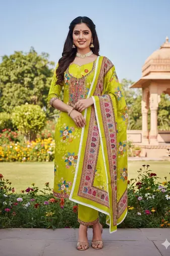 Green chinon ethnic Readymade suit