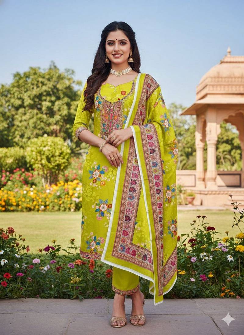 Green chinon ethnic Readymade suit
