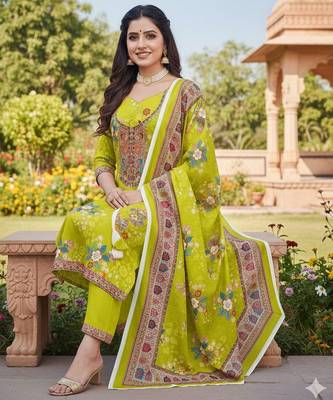 Green chinon ethnic Readymade suit 2