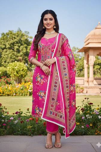Pink chinon ethnic Readymade suit