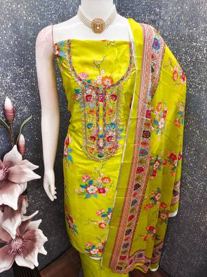 Green chinon ethnic Readymade suit 3