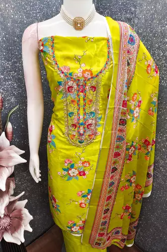 Green chinon ethnic Readymade suit