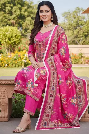 Pink chinon ethnic Readymade suit