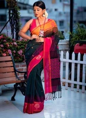 green hand woven cotton bengal handloom all seasons sarees 1