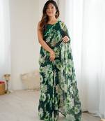 green color georgette fabric designer printed bollywood style saree