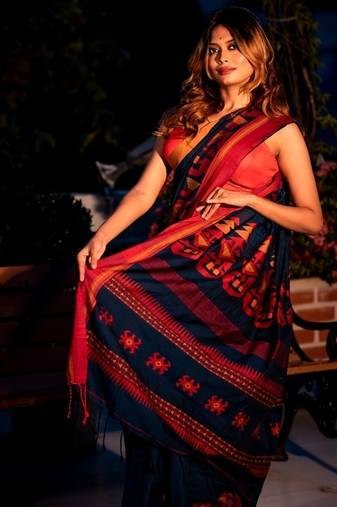 blue hand woven cotton bengal handloom all seasons sarees