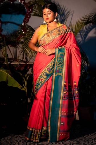 pink hand woven cotton bengal handloom all seasons sarees