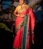 pink hand woven cotton bengal handloom all seasons sarees