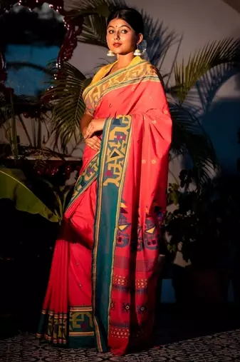 pink hand woven cotton bengal handloom all seasons sarees