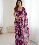 purple color georgette fabric designer printed bollywood style saree