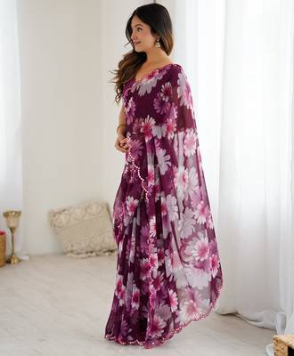 purple georgette printed style saree 5