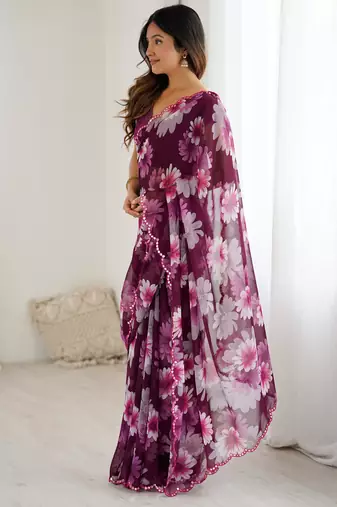 purple georgette printed style saree