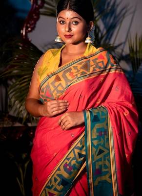 pink hand woven cotton bengal handloom all seasons sarees 3