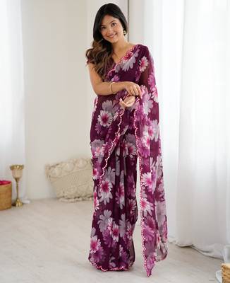 purple georgette printed style saree 6
