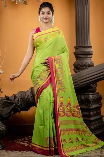 green hand woven cotton bengal handloom all seasons sarees