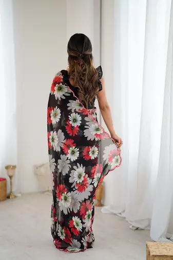 black georgette printed style saree