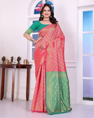 pink art silk blend woven traditional rich saree 1