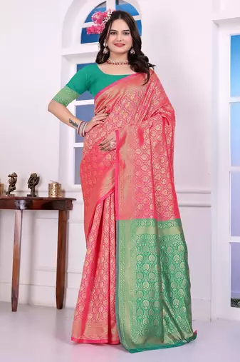 pink color art silk fabric woven designer traditional rich saree
