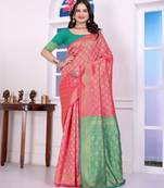 pink color art silk fabric woven designer traditional rich saree