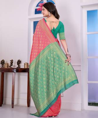 pink art silk blend woven traditional rich saree 2