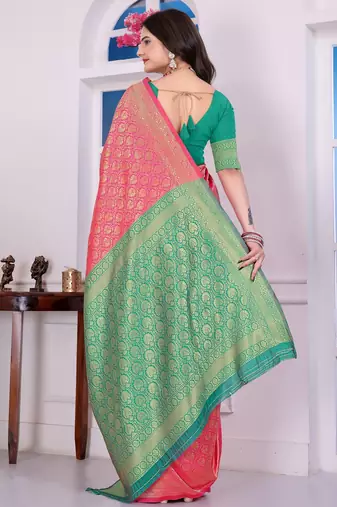 pink art silk blend woven traditional rich saree