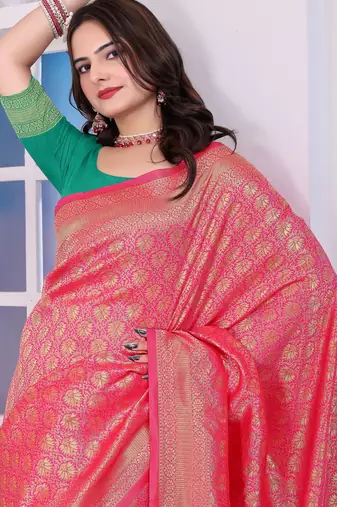 pink art silk blend woven traditional rich saree