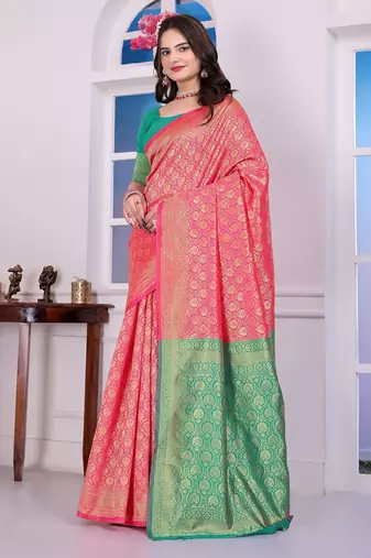 pink art silk blend woven traditional rich saree