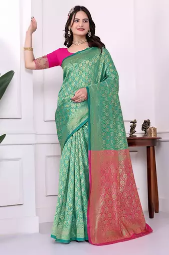 rama color art silk fabric woven designer traditional rich saree