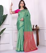 rama color art silk fabric woven designer traditional rich saree