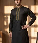 Black embroidered cotton kurta